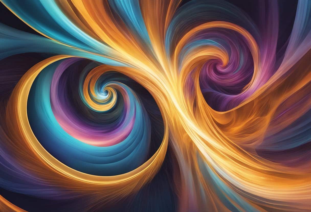 A vibrant, swirling energy rises from the base of the spine, extending upwards through the center of the body