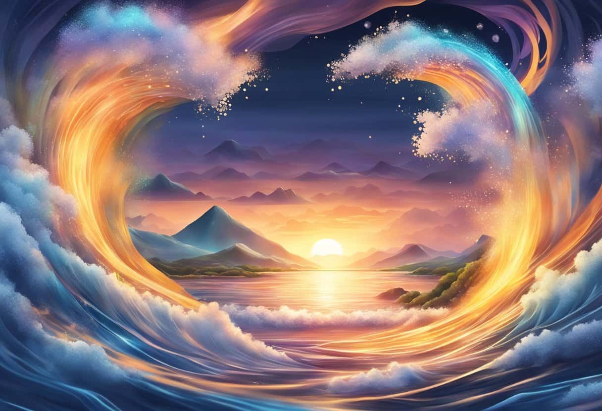 A glowing sushumna channel surrounded by swirling energy