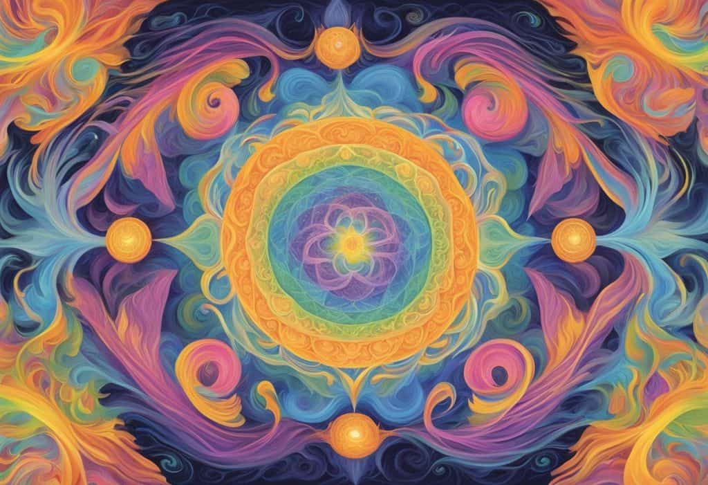 The Gunas' manifestation in rajastic behavior and psyche: swirling, chaotic energy, vibrant colors, and intense movement