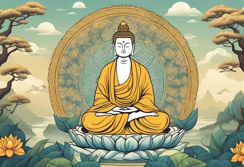 Buddhist meditation types depicted through symbols and nature elements