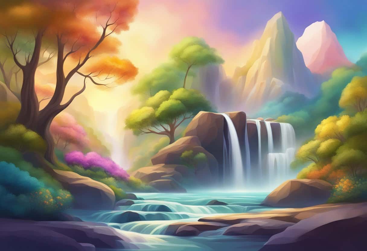 A serene setting with flowing energy, symbolizing holistic health and balance. Vibrant colors and fluid shapes convey vitality and harmony