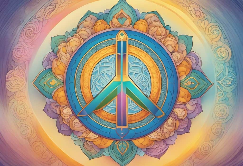 Mantras and their meanings: A serene, meditative setting with symbols of peace and spirituality