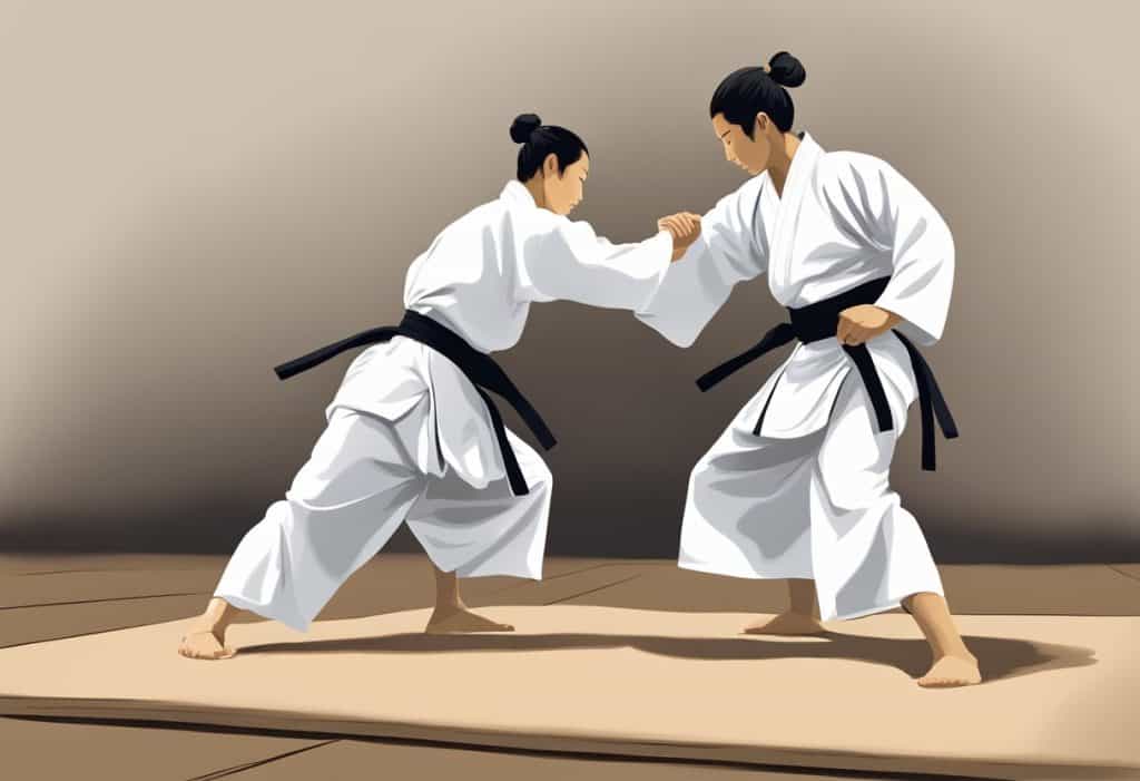 Two aikido practitioners bowing before beginning their training