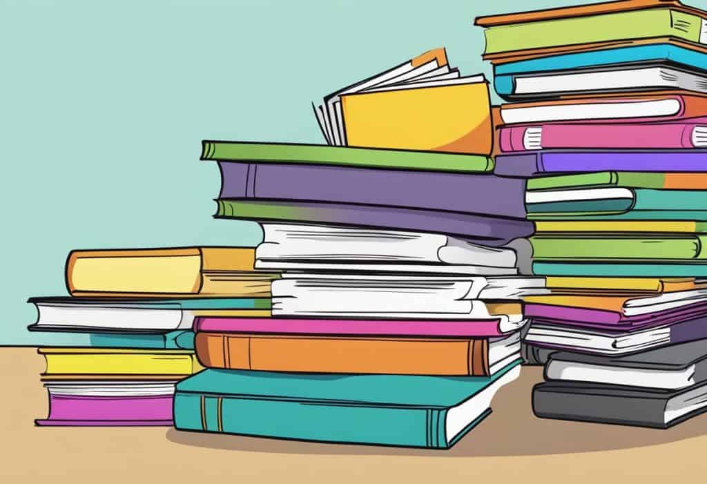 A stack of colorful books with "Frequently Asked Questions" on a table