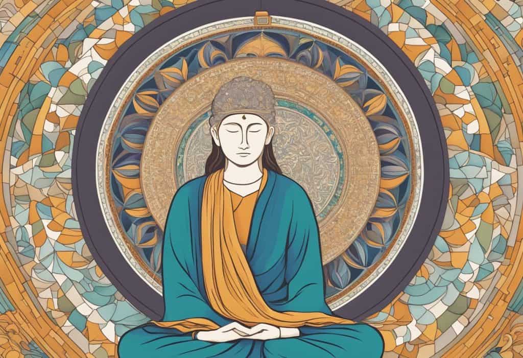 A serene figure surrounded by calming words, representing the impact of mantras on mental and physical health