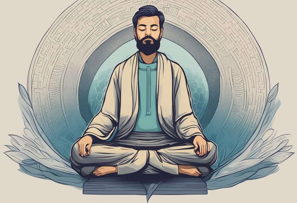 A person sitting in meditation, repeating a mantra silently