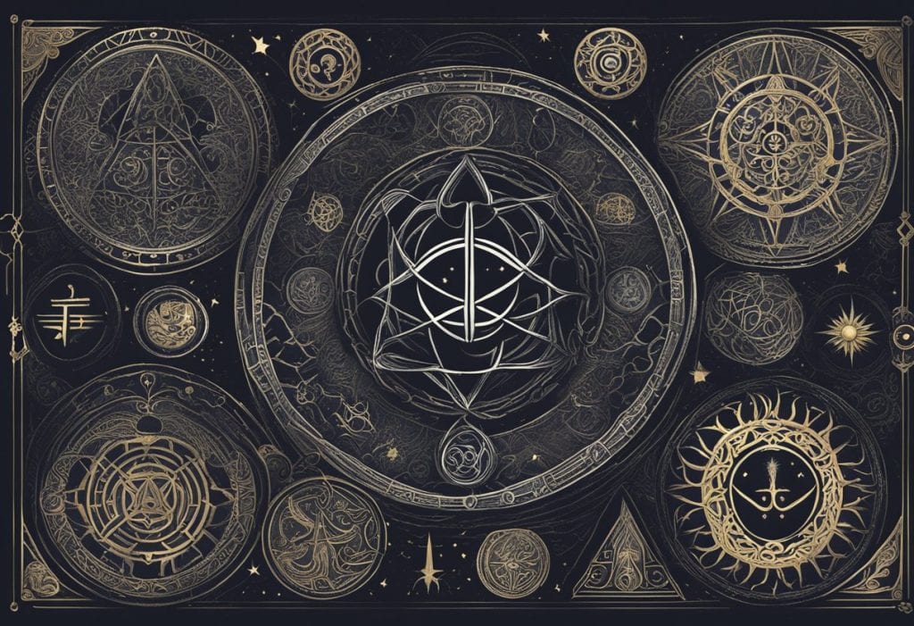 Aghora book cover: Mystical symbols surround title on dark background